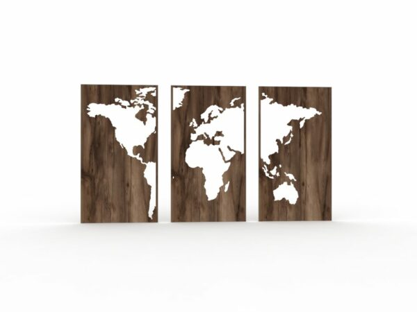 tableau deco triptyque carte du monde bois