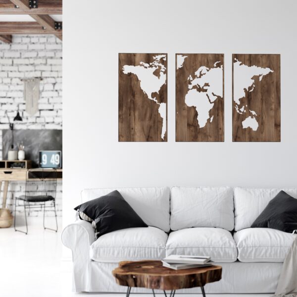 triptyque carte du monde en bois pour salon