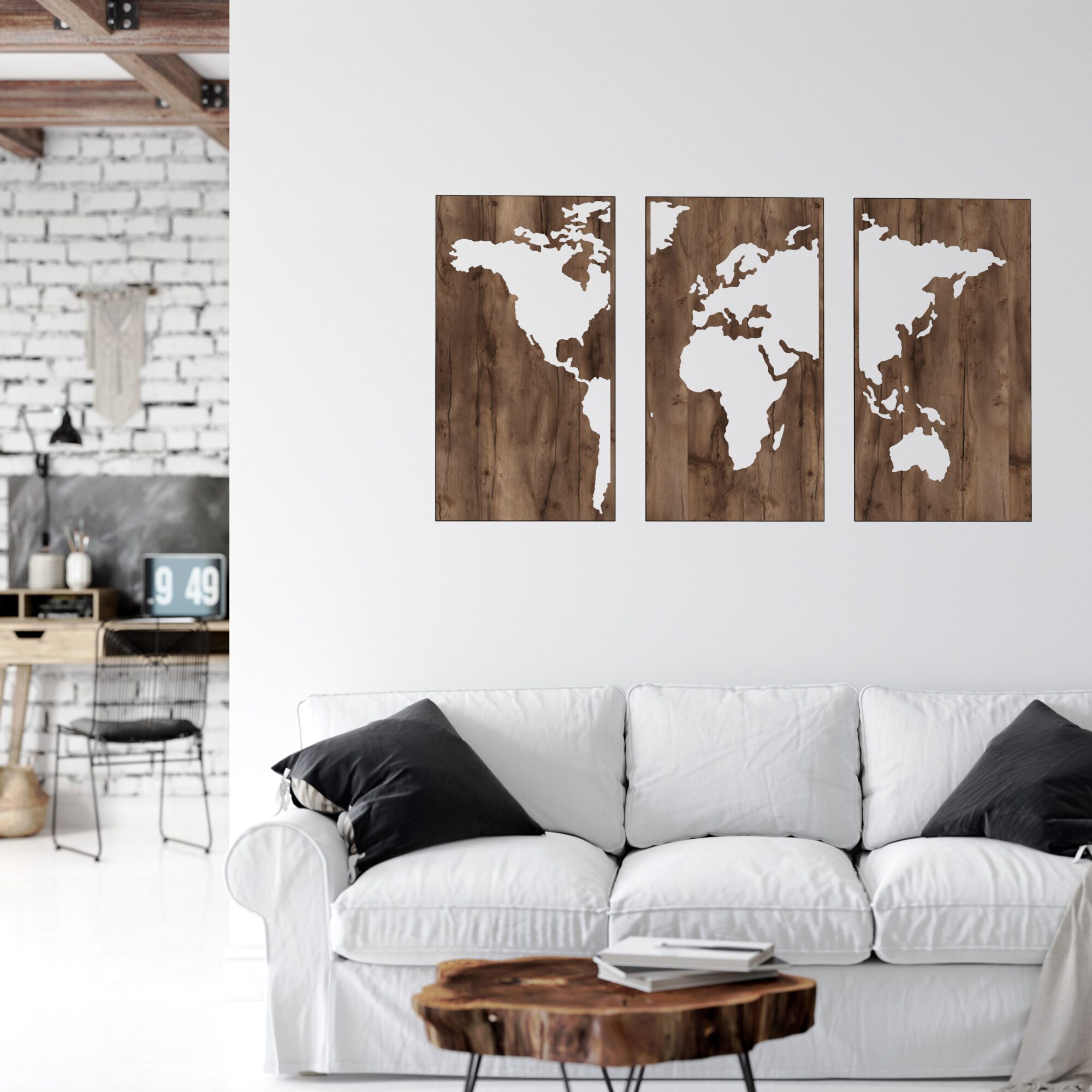 Triptyque carte du monde – Décoration murale - Voyage - IIZII