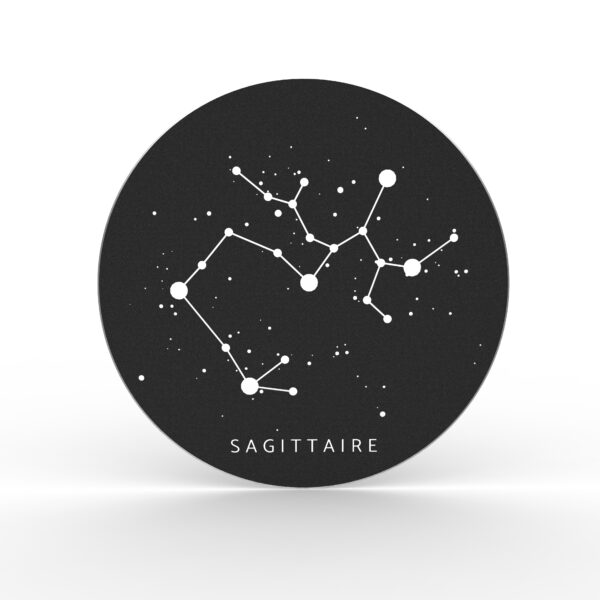déco murale ronde en métal signe astrologique sagittaire dessin constellation