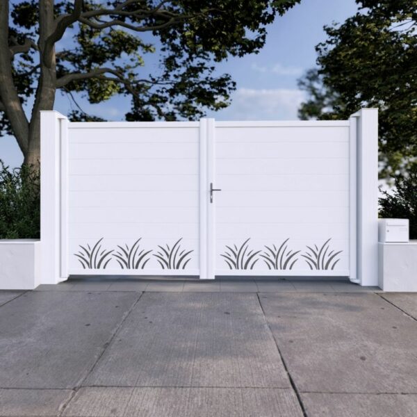 Lot de décors aluminium brossé Seïon pour portail design végétal – 6 lots visibles sur l’image