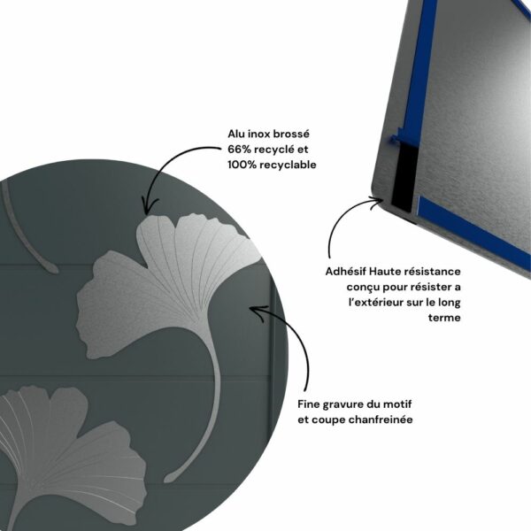 Décor en alu brossé KAÏRA motif ginkgo