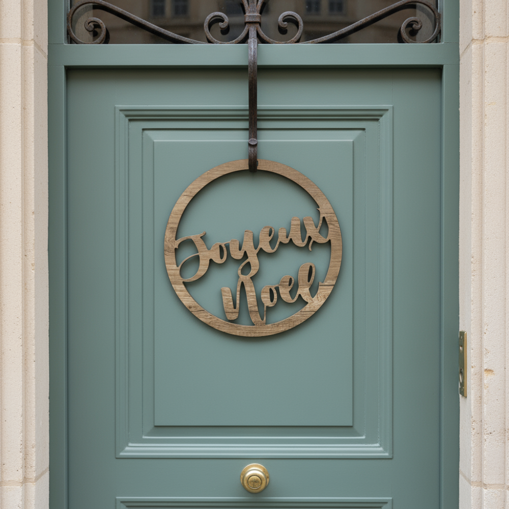 Couronne de Noël “Joyeux Noël” – Aspect bois naturel – Ø 400 mm – Porte, portail & intérieur