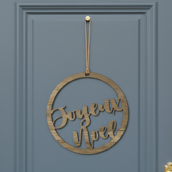 Couronne de Noël “Joyeux Noël” – Aspect bois naturel – Ø 400 mm – Porte, portail & intérieur – Image 3