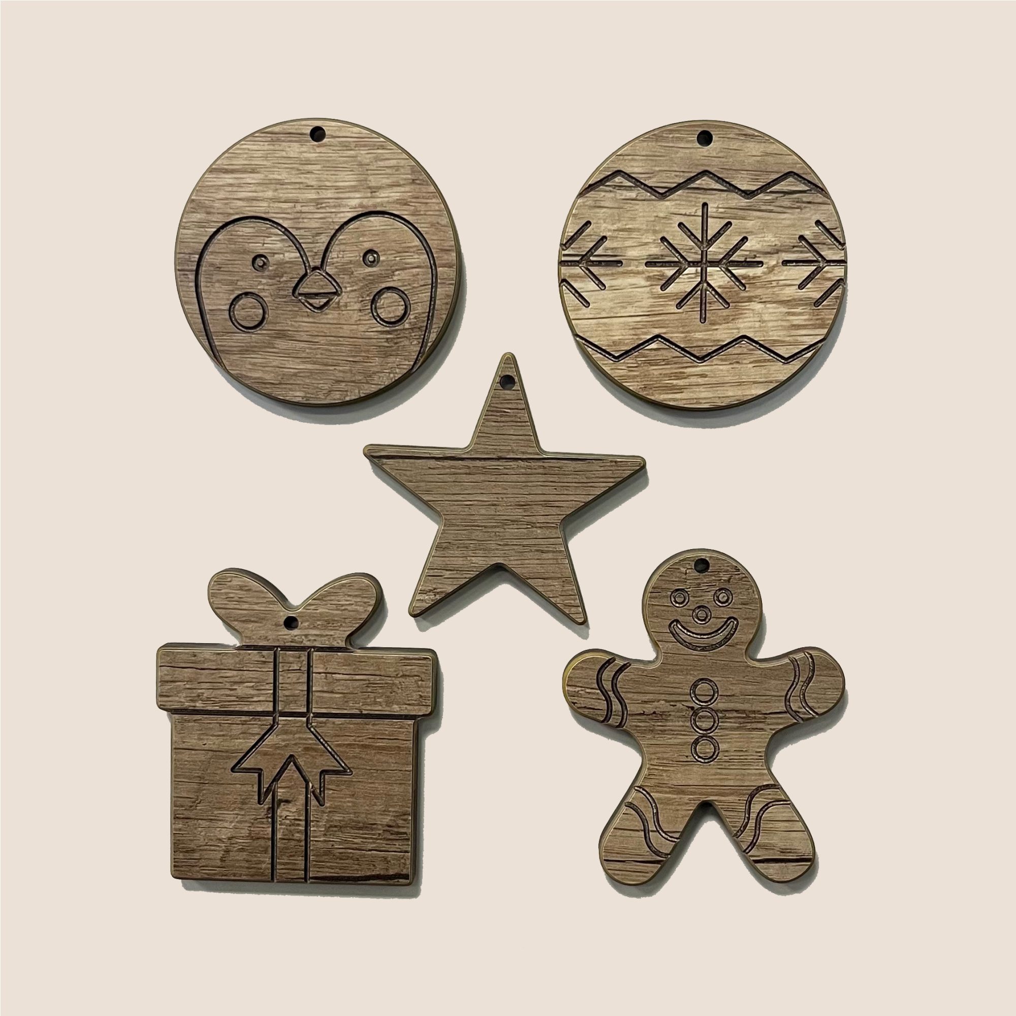 Lot de 5 décorations de Noël à suspendre – Aspect bois naturel – Intérieur & extérieur – Image 5