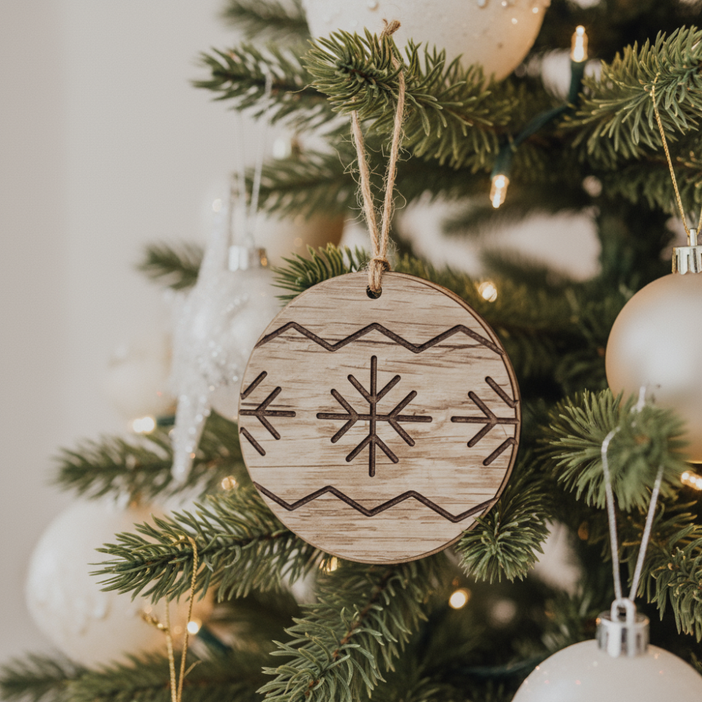 Lot de 5 décorations de Noël à suspendre – Aspect bois naturel – Intérieur & extérieur