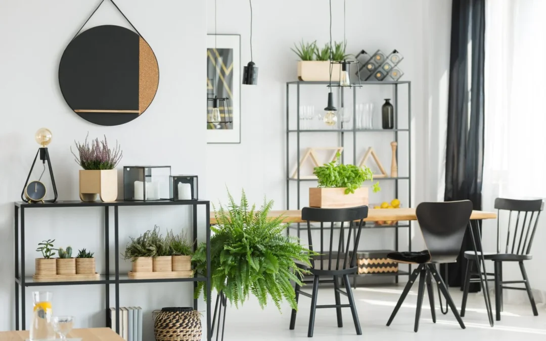 décoration en métal noir et bois pour pièce à vivre