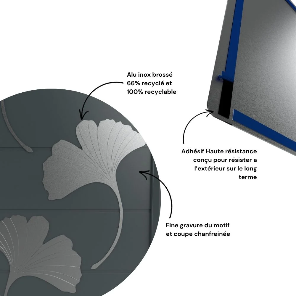 Décor en alu brossé KAÏRA motif ginkgo
